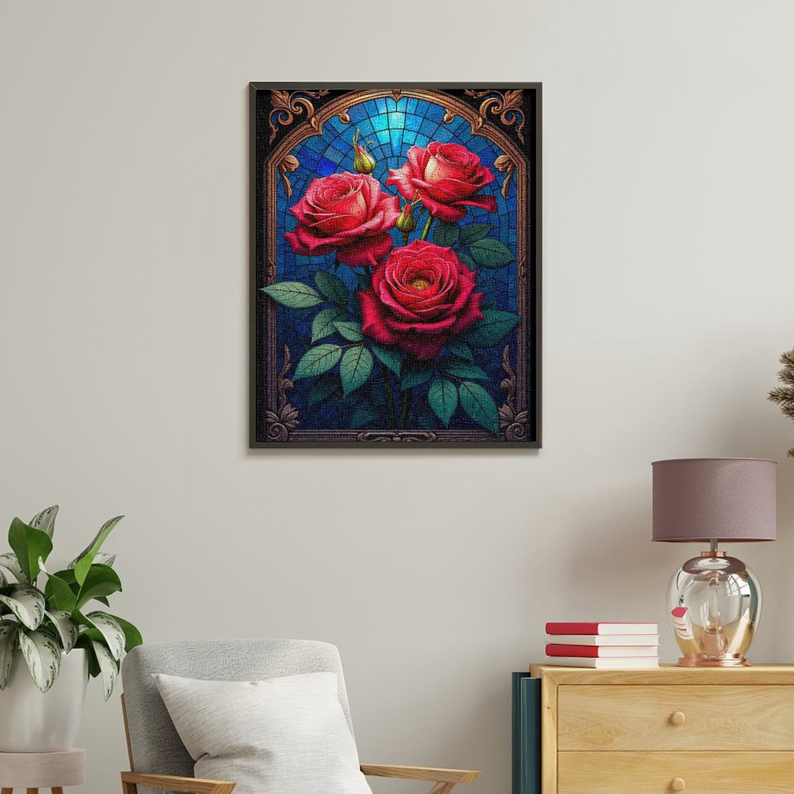 Paint By Numbers Kit for Adults Beginner - Rose Stained Glass Art Floral DIY Canvas Painting Kits for Adults, Frameless Paint By Number for Adults for Home Wall Decor 16x20 Inch