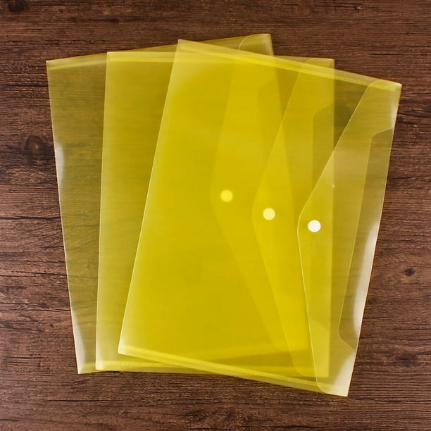 Zhuge Carpetas de plástico para archivos, 10 unidades, carpetas de plástico para documentos, sobres de plástico tamaño A4 con cierre a presión, carpetas transparentes para documentos,color amarillo