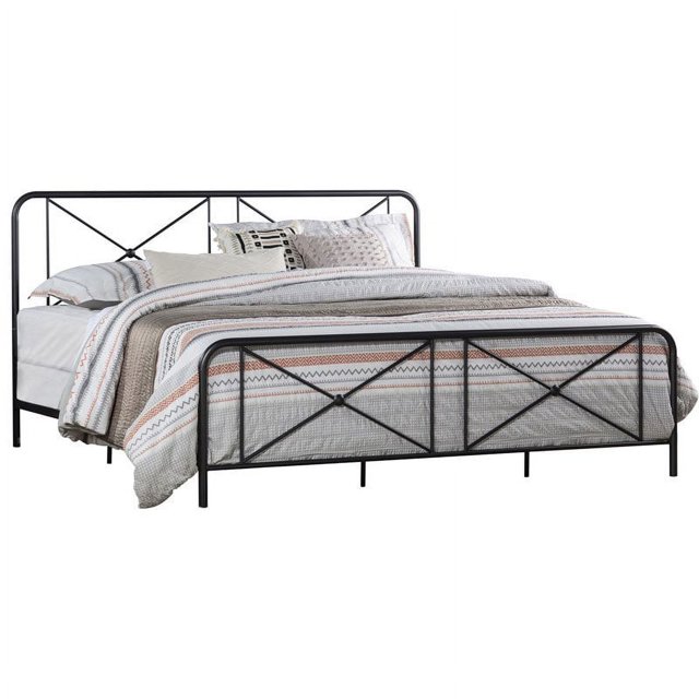 Bowery Hill Furniture Metal King Bed Decorative Double X Design Black