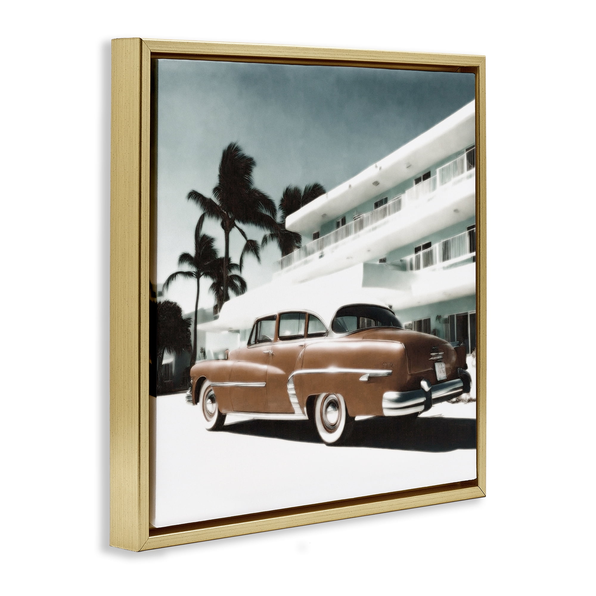 Stupell Industries Miami Classic Automobile Transportation Painting Gold Floater Framed Canvas Art Print Wall Art, 25 x 25