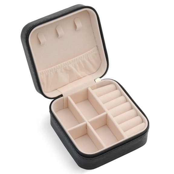 Mini Jewelry Travel Case, Small Travel Jewelry Organizer, Portable Jewelry Box, Portable Storage Organizer for Rings, Earrings, Necklaces, Gifts Trodance (Black)