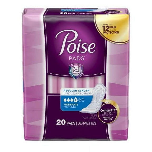 Depend Poise Moderate Pads Regular Length 10.1" Pack(age) (20 Each)