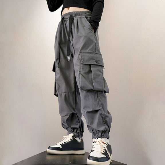 uublik Cargo Pants Teen Boys Girls 5-16 Years Elastic Waist Casual Loose Cargo Trousers with Pockets Street Dance Jogger Pants Kids Gray