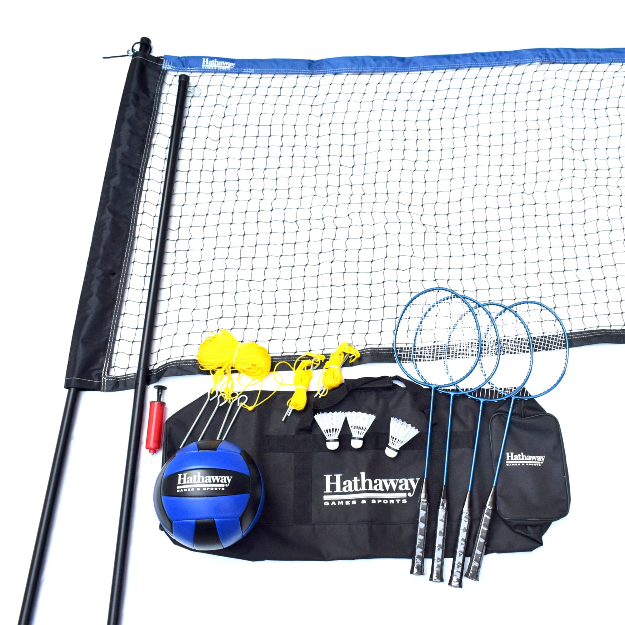 Volleyball And Pump Lawn Great for Backyard Park And Beach Professional Portable Volleyball And Badminton Complete Set 4 Badminton Racquets and 3 Shuttlecocks Come with Net System Carrying Bag