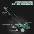 thumbnail image 4 of 13-Inch 2-in-1 Lawn Dethatcher & Scarifier with 4-Position Depth Adjustment and 31.7QT Collection Box for Lawns and Garden Maintenance, Green, 4 of 9