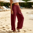 thumbnail image 5 of Diufon Cotton Linen Pants Women Drawstring Waist Summer Palazzo Pants Flowy Wide Leg Beach Trousers with Pockets, 5 of 9