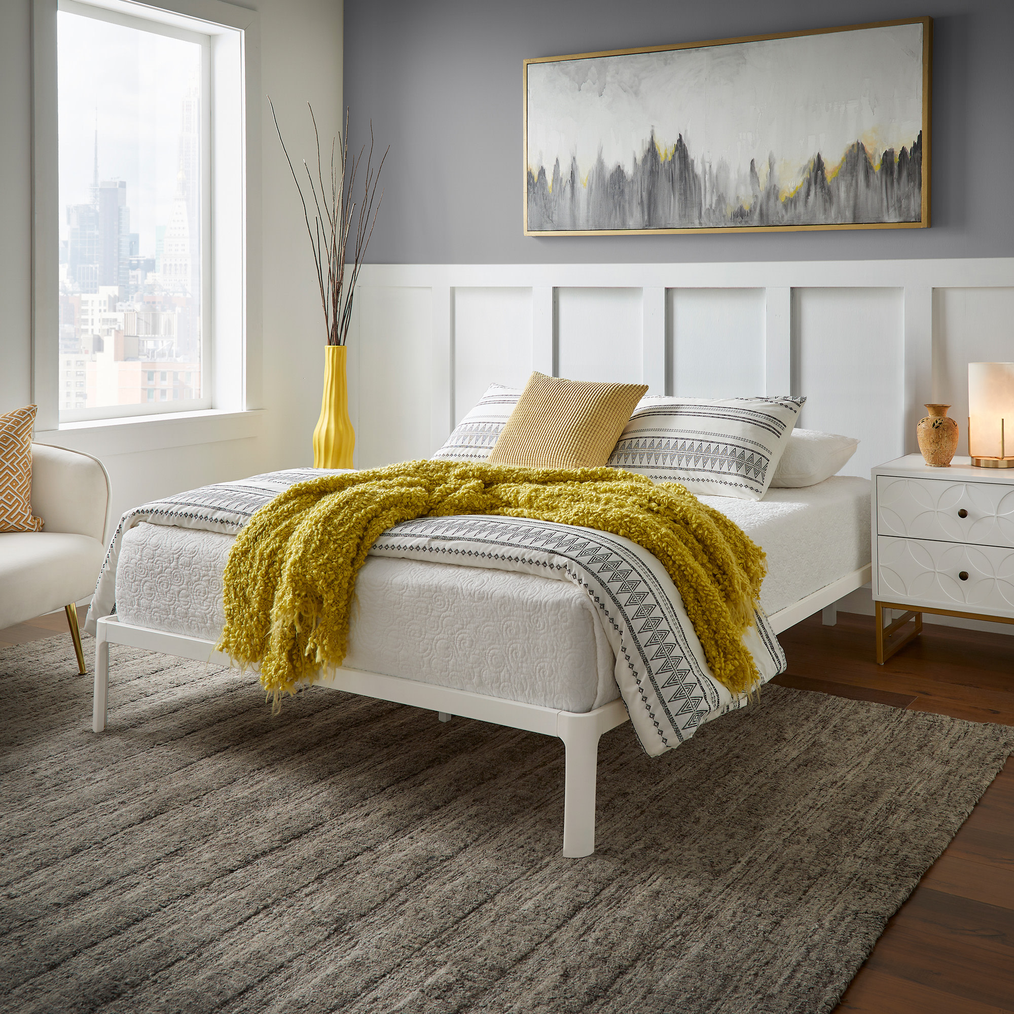 Weston Home Sveg Metal Platform Bed, Queen, White