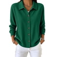 thumbnail image 3 of Women Casual Tops Women Winter Solid Color Long Sleeve Lapel Corduroy Button Front Top Green M, 3 of 6