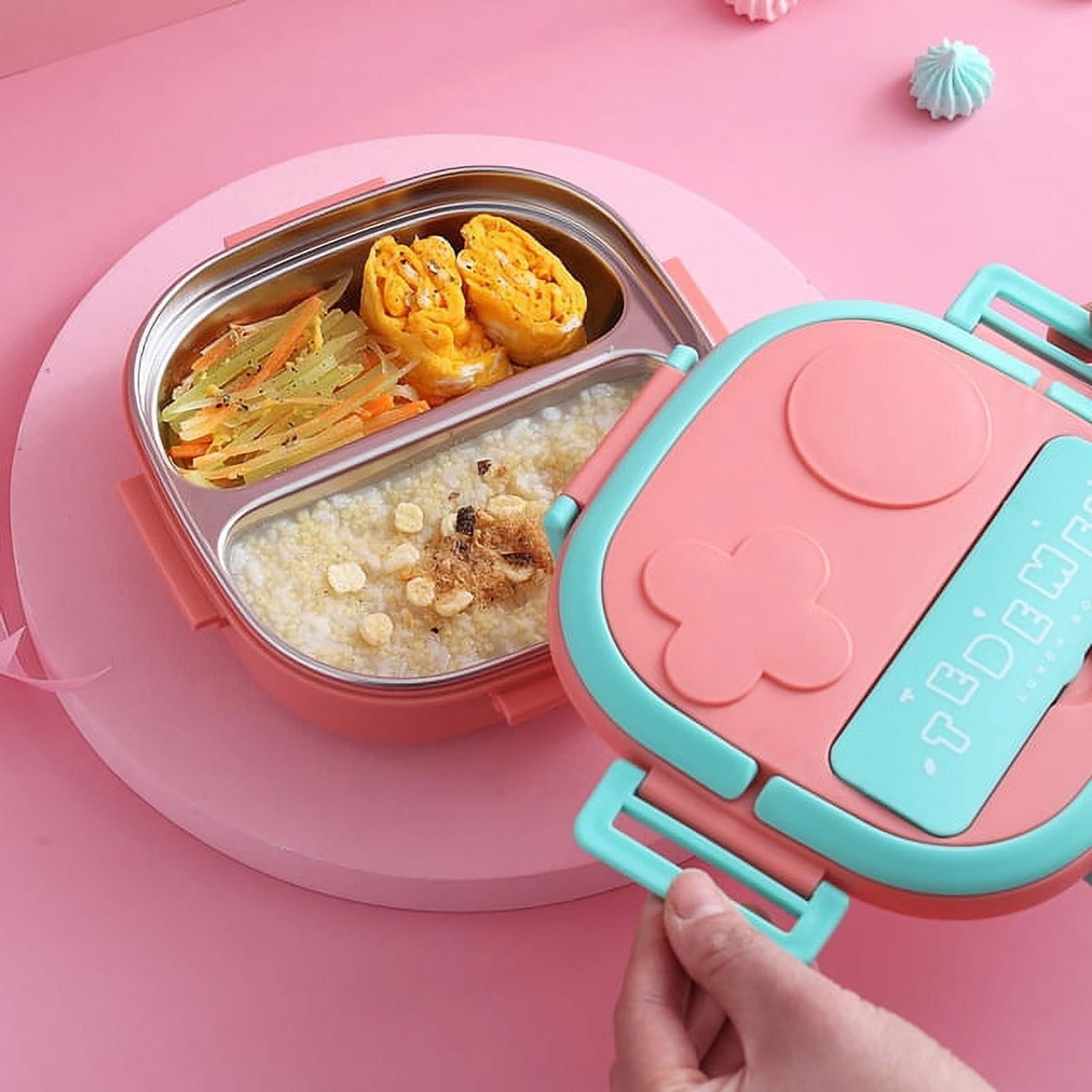 MOPOOR Stainless Steel Lunch Box, Mini Bento,Easy Open Leak Proof Food Containers with Silicone Lids - Perfect Metal Toddler Lunch Box for Daycare and School