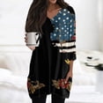 thumbnail image 2 of Womens Tops V-neck 3/4 Sleeve Blouses Casual Mid-length Shirts Fashion Print Tunic Tops With Pockets Black L, 2 of 6