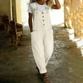 thumbnail image 5 of KDDYLITQ Denim Jumpsuit for Women Vintage Loose Fit Overalls Button Front Wide Leg Bib Jean Jumpsuit Adjustable Strap Casual Y2K Sleeveless Romper Pants with Pockets White S, 5 of 5