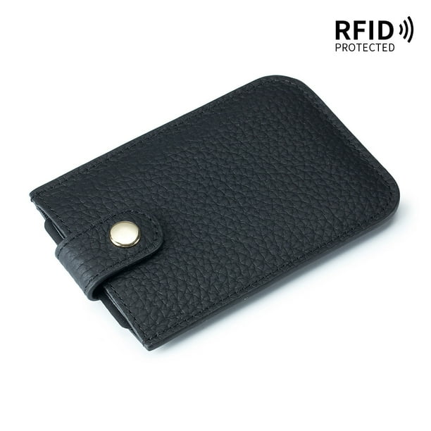 Tarjetero extraíble con capas RFID de cuero genuino, tarjetero portátil y delgado, bolso pequeño para mujer