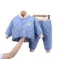 thumbnail image 5 of Conjunto acolchado de algodón de manga larga para niños, Unisex, etiqueta de cabeza de oso, bonito estilo callejero, patrón de onda, conjunto de ropa para niños, 5 of 5
