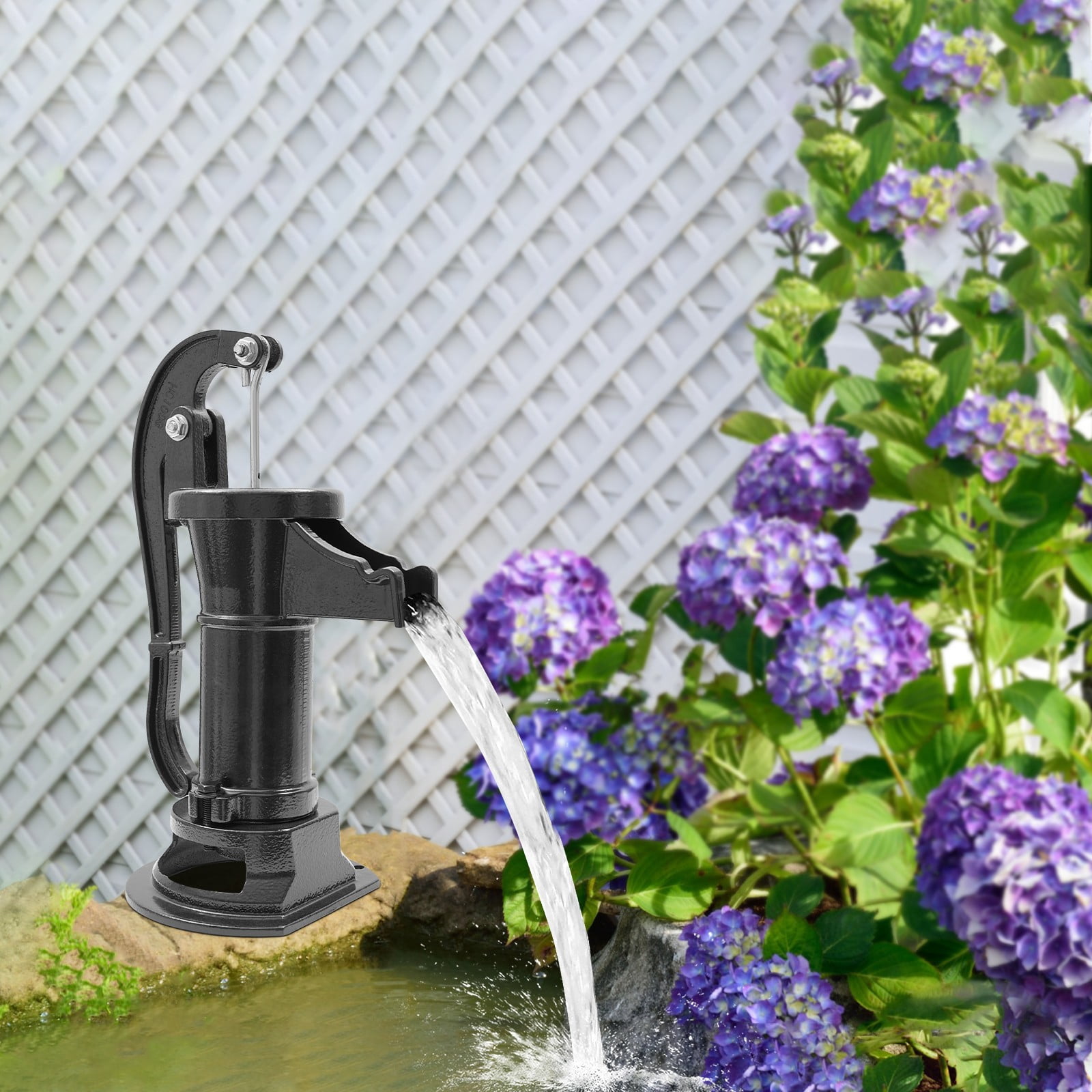 19.05*39.05cm Cast Iron Hand-operated Water Pump Manual Water Well Pump For Outdoor Ponds Black
