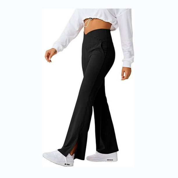 Pantalones deportivos de fitness de primavera para mujer, pantalones con cintura cruzada, pantalones acampanados divididos