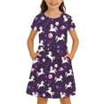 thumbnail image 4 of WOYY Girls Cute Short Sleeve Dress Casual Cartoon Crewneck Midi Dress, Purple, Sizes 4-14, 4 of 5