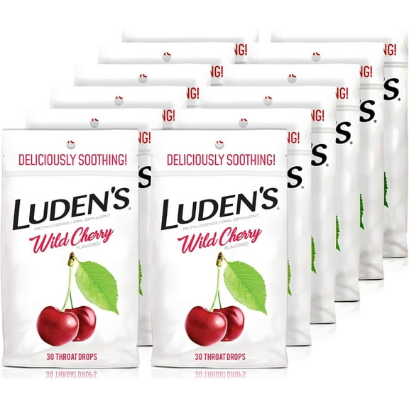 Luden's Sore Throat Drops, For Minor Sore Throat Relief, Wild Cherry, 30 Count, 12 Pack