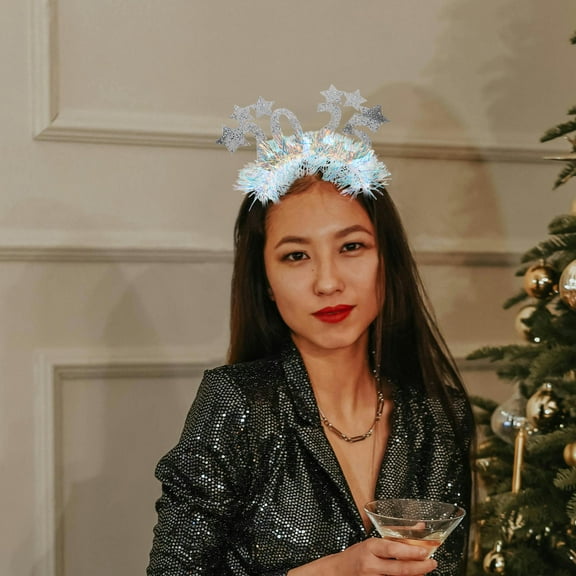 GOOHOCHY Glitter Star Sequins Headband Tiara Silver 1Pack New Year Party Accessories