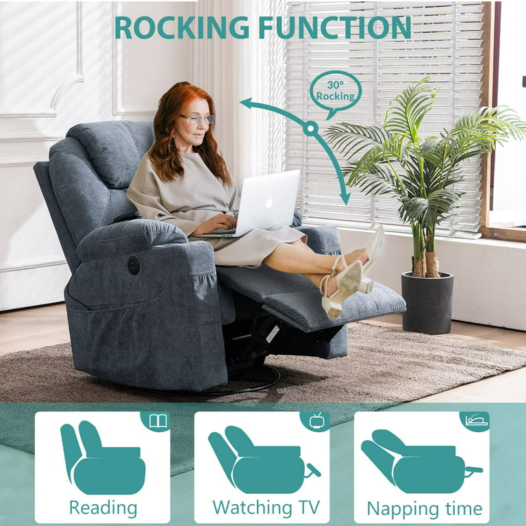 Multifunctional Massage Rocking Chair, Leather Lounge Chair with Heat, Vibration Function, Comfy Glider Rocker with Adjustable Footrest, Electric Mass