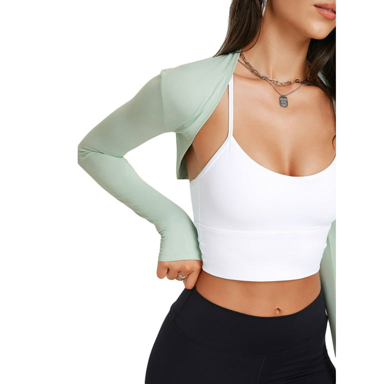 Women Long Sleeve Bolero Shrug Open Front Crop Top Cardigan Sports Yoga Arm  Sleeve Cover 