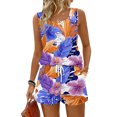 thumbnail image 2 of Hawaiian Short Sets for Women Sleeveless Square Neck Top and Loose Shorts Beach Loose Casual Vacation Outfits, 2 of 5