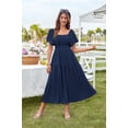 thumbnail image 3 of Vestido GRACE KARIN de verano con mangas con volantes, azul marino fruncido, 3 of 9
