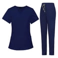 thumbnail image 2 of Conjunto exfoliante de uniformes de enfermería con bolsillos, pantalones es de enfermera, conjunto exfoliante femenino, ropa de trabajo cómoda Azul oscuro XS, 2 of 10
