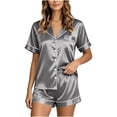 thumbnail image 2 of NominalSnug Satin Pajamas Sets for Women Button down Short Sleeves Tops and Elastic Waist Shorts Pjs Set Comfy Sleepwear, 2 of 8