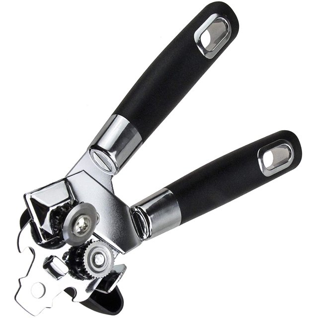 Abrelatas, manual, abrelatas de acero inoxidable con mango antideslizante profesional y hoja afilada duradera, bordes lisos, abrebotellas seguro, negro Sailing Electrónica