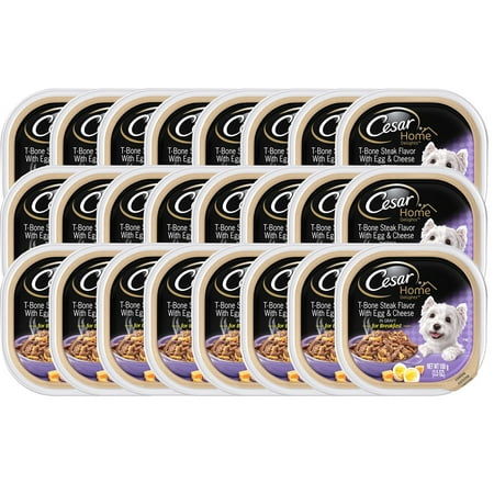 Dogs 8 Ounce Pouches - (24 Pack) CESAR HOME DELIGHTS T-Bone Steak Flavor With Egg and Cheese Dog Food Trays 3.5 Ounce