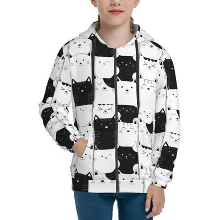 

Hoodies for Women Doodle Cute Cat Long Sleeve Sweatshirt Drawstring Zip Up Hoodie with Pockets Teen Girl Clothes