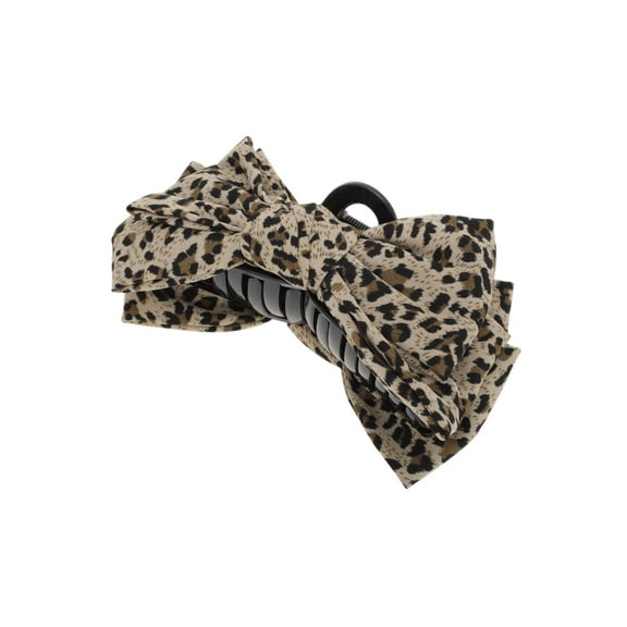 Unique Bargains 1 Pc Elegant Leopard Print Bow Hair Clips Yellow Brown