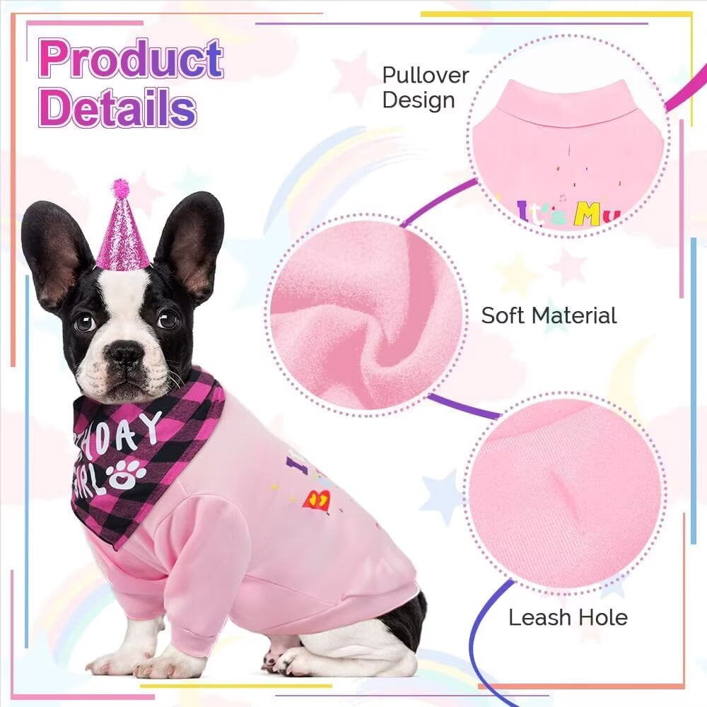 Dog Birthday Gift Set Supplies - Birthday Bandana, Sweater & Party Hat for Small, Medium & Extra Large Dogs Girl and Boy