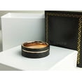 thumbnail image 3 of Jewelry Avalanche Black & Rose Gold Pipe Cut Tungsten Mens Wedding Band Faceted Off-set Grooved, 3 of 3