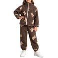 thumbnail image 2 of Spazoro Kids Girls 2PC Outfit Sets, Soft & Comfy Zip Up Long Sleeves Cute Print Casual Collared Shirt and Jogger Pants Sets for Fall Winter Brown Size 9-10, 2 of 6