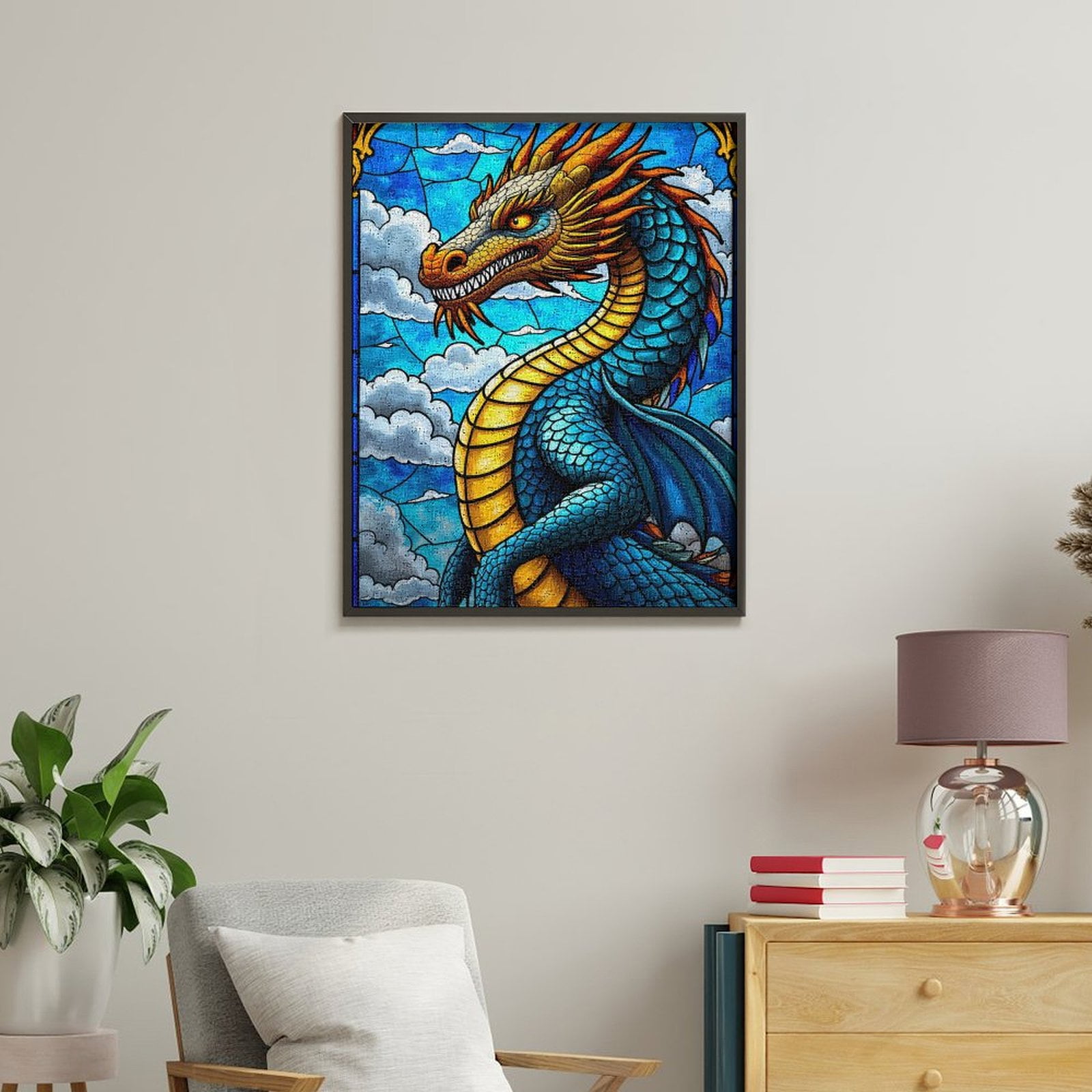 Paint By Numbers Kit for Adults Beginner - Stained Glass Dragon Fantasy Art DIY Canvas Painting Kits for Adults, Frameless Paint By Number for Adults for Home Wall Decor 16x20 Inch