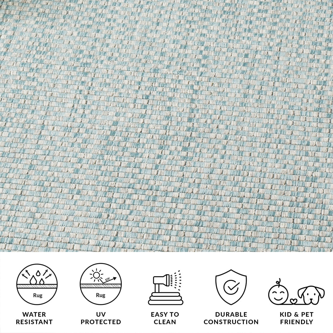 SAFAVIEH Courtyard Blair Geometric Indoor/Outdoor Area Rug, 4' x 5'7", Light Blue/Light Grey