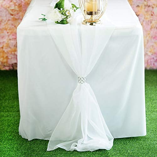AK TRADING CO. 27" x 120" Wide Chiffon Elegant Table Runner/Overlay Ideally Perfect for Center Table, Wedding Decor, Bridal Shower & Other Special Occasion. (10, Ivory)
