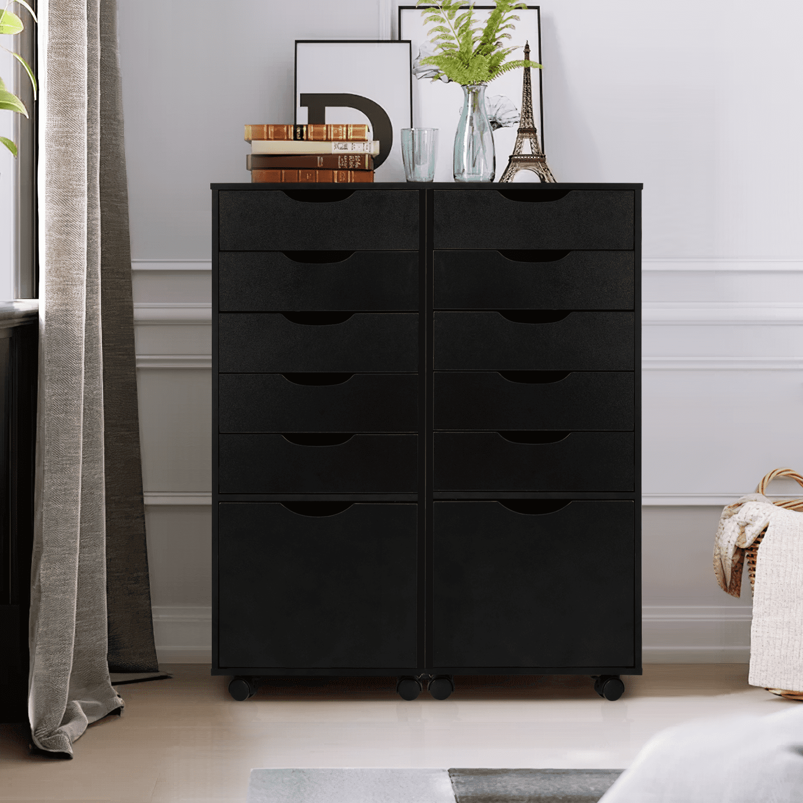 RichYa Mobile File Cabinet,Rolling Storage Drawers on Wheels,5-Drawer Storage Organizer Chest for Home Office (Black)