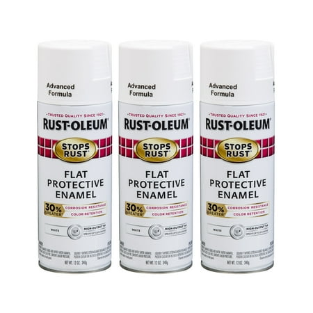 - (3 Pack) Rust-Oleum Stops Rust Advanced Flat White Protective Enamel Spray Paint, 12 oz
