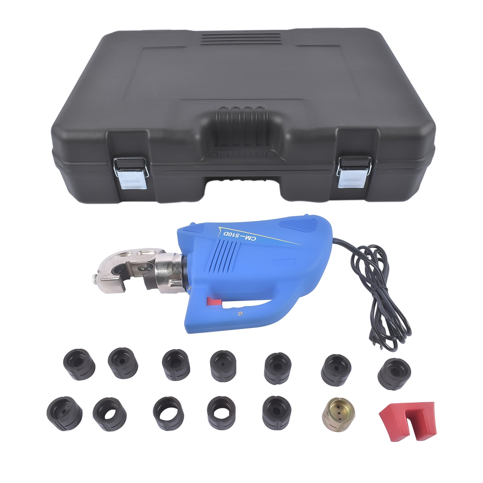Mustrod 110V 12 Ton Electric Cable Lug Crimper Hydraulic Cable Wire Crimping Tool w/13 Molds 8AWG-600MCM