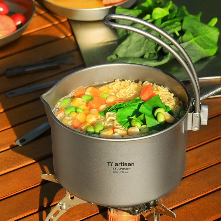 1.1L Titanium Bushcraft Hanging Pot with Detachable Handle for Camping  Hiking
