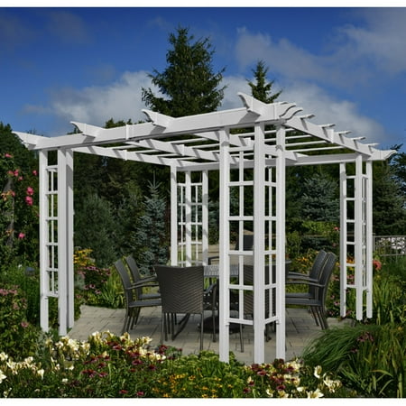 Vita 10' x 10' White Vinyl Trellis Post Pergola, VA42081