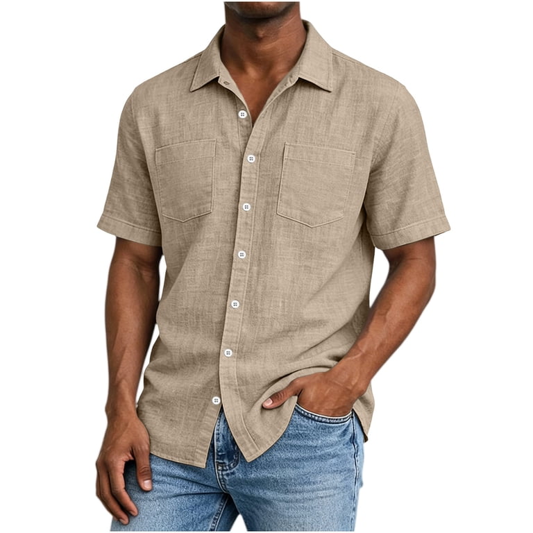 ZCFZJW Mens Linen Shirt Short Sleeve Wrinkle Free Casual Untucked