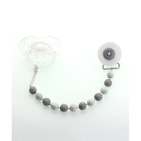 Button Pacifier Clip with Acrylic Beads