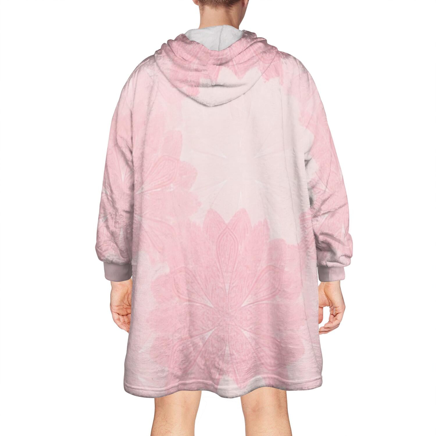 Wearable Oversized Blanket,Pink Floral and Petal Pattern Wearable Blanket Hoodie for Adults,Cozy Hooded Blankets with Super Pockets,Super Warm Fuzzy Pullover for Women & Men