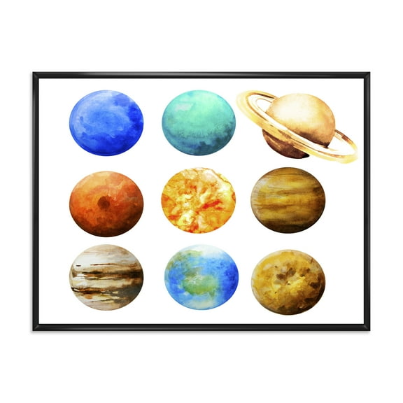 Designart 'Different Planets In Orbit' Modern Framed Canvas Wall Art Print