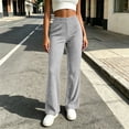 thumbnail image 2 of Oksale Ribbed Pants Women Stretch High Waist Summer Casual Pants Cozy Straight Leg Lounge Trousers Gray 2XL, 2 of 8