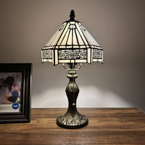 Tiffany Mini Table Lamp White Hexagon Stained Glass LED Bulb Included for Living Room Dining Room Bedroom Bedside 8" D*8" W*15" H