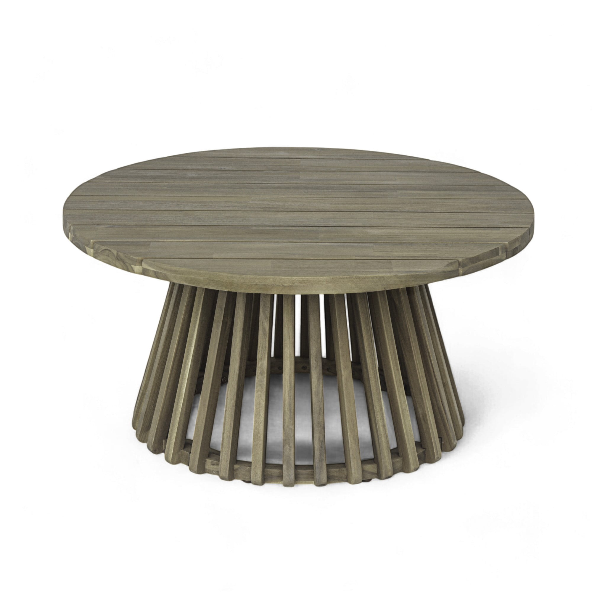 Outdoor Acacia Wood Coffee Table, 31.5" Round Patio Coffee Table for Backyard Balcony Lawn, Weather Resistant Wood Table, Grey